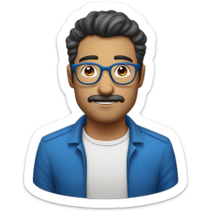 Hombre con pelo canoso, cejas café,  y barba blanca con lentes azules redondos sticker