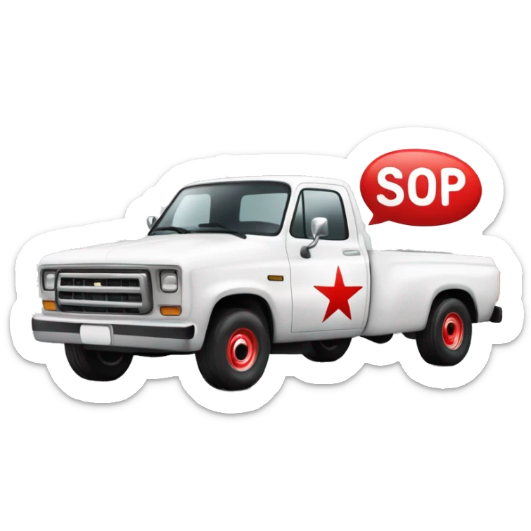 white pick up truck that says star line tours in red ink sticker