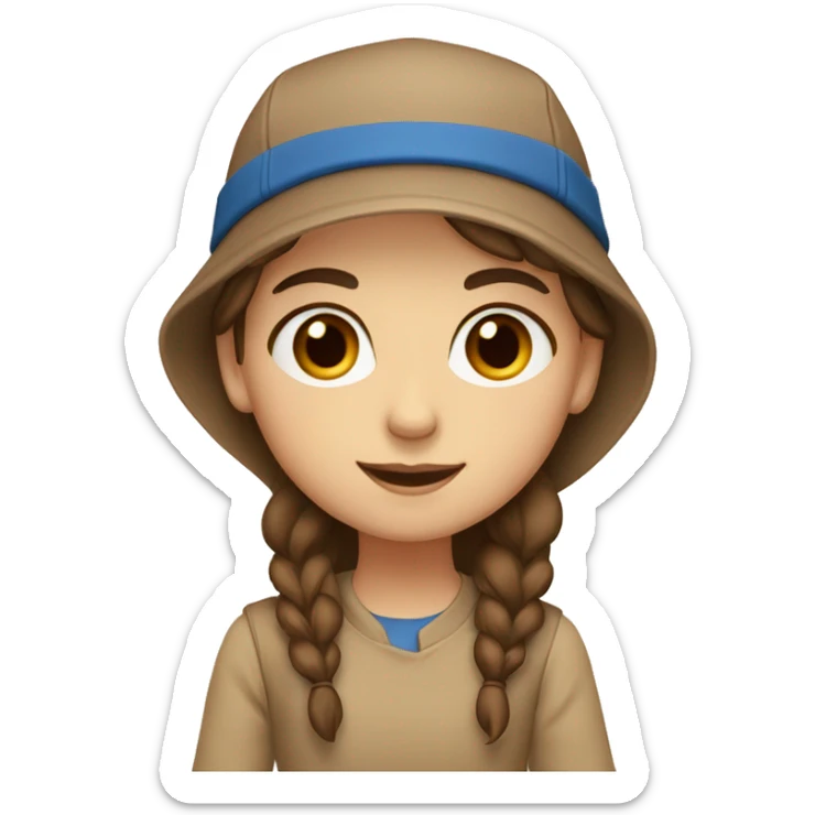 Girl with brown hair and blue eyes in a cap on a beige/brown background  sticker