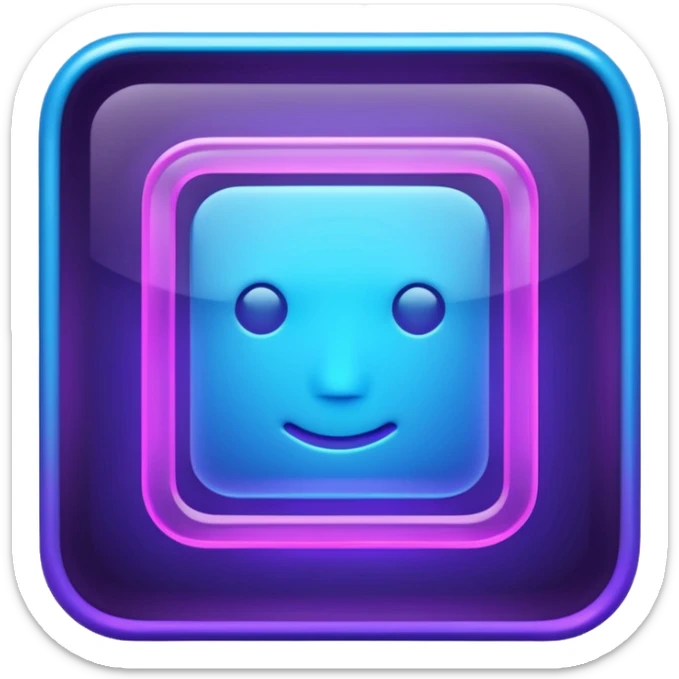 A glowing neon square in shades of blue and purple, transparent background, no face sticker