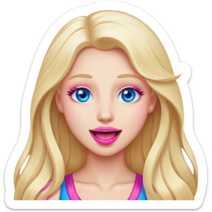 Cinematic realistic blonde with long hair, blue eyes and pink lips, rejoices sticker