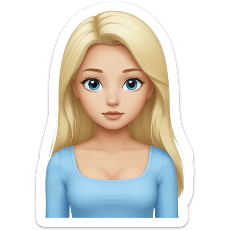 pretty girl blonde long hair makeup baby blue skin tight square neckline long sleeve top sticker