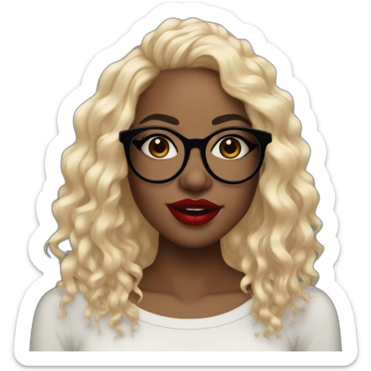 Black woman with round glasses red lipstick a nose ring and septum ring long curly black hair sticker
