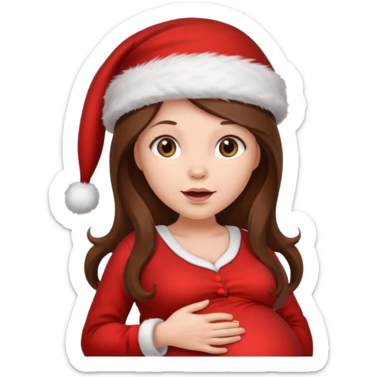 Woman pregnant long  brown hair wirh santa hat "Posing  sticker