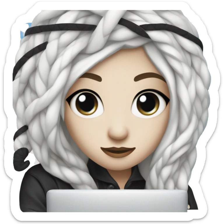 Picture an off-white snake, the color chishui is only white and that's it. She has blue snake eyes with black vertical bangs. And she's tailing a laptop sticker