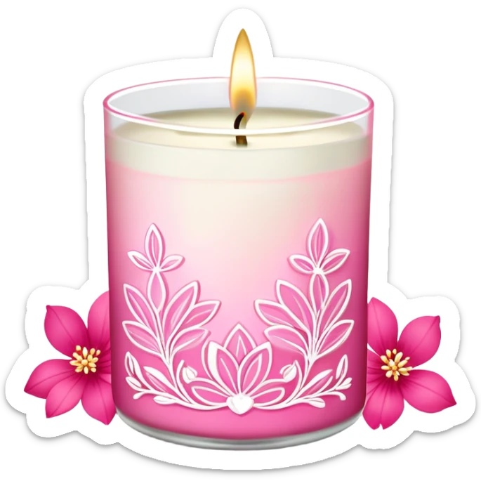hot pink bath and body works with white floral design   candleLight pink bath and body works with  line art candle sticker
