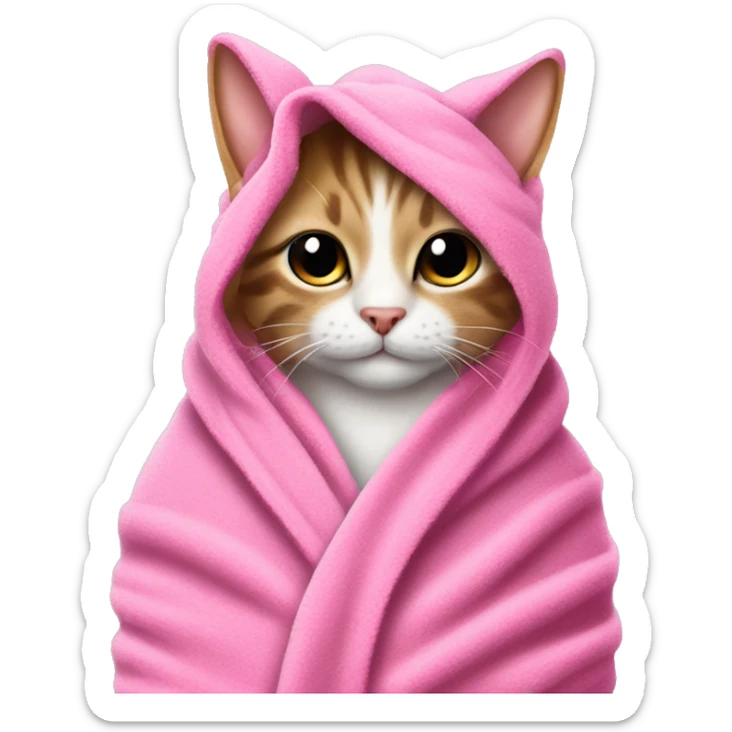 Cat with pink bath coat and towel on head and coctail in the paw sticker