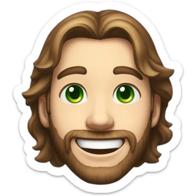 ne a jovial young man with slightly long hair, sparkling green eyes, and a fair complexion that reflects an expression of pure joy. His face lit up by a contagious smile, this em sticker