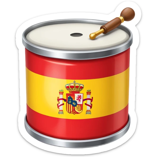Quiero un emoji que sea un tambor de metal con la bandera de España  sticker
