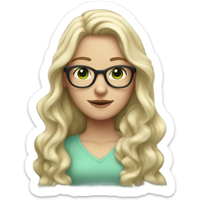 White blonde girl with glasses wavy long hair and green eyes sticker