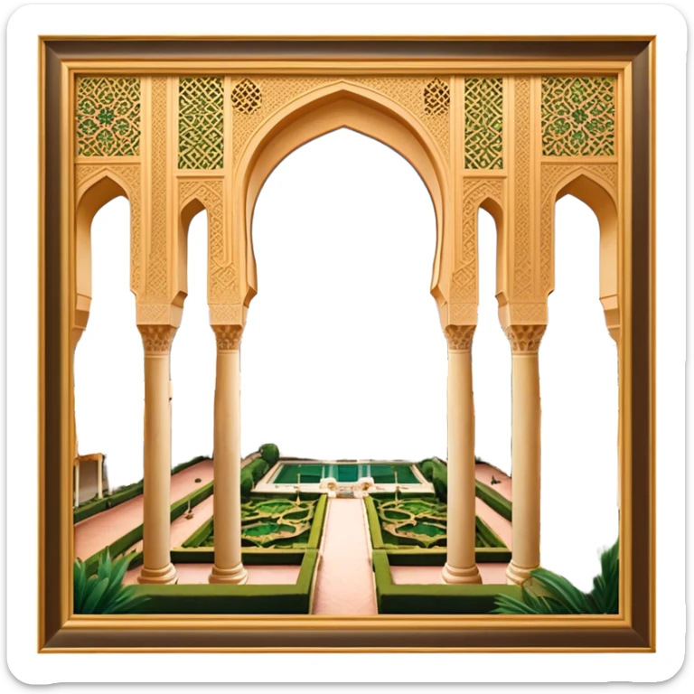 ​Cinematic Realistic Alhambra, depicted as a panoramic, zoomed-out view of the entire majestic Moorish palace complex with intricate arches, expansive courtyards, and lush gardens stretching into the distance, bathed in soft golden light that accentuates its opulent historical grandeur, sticker