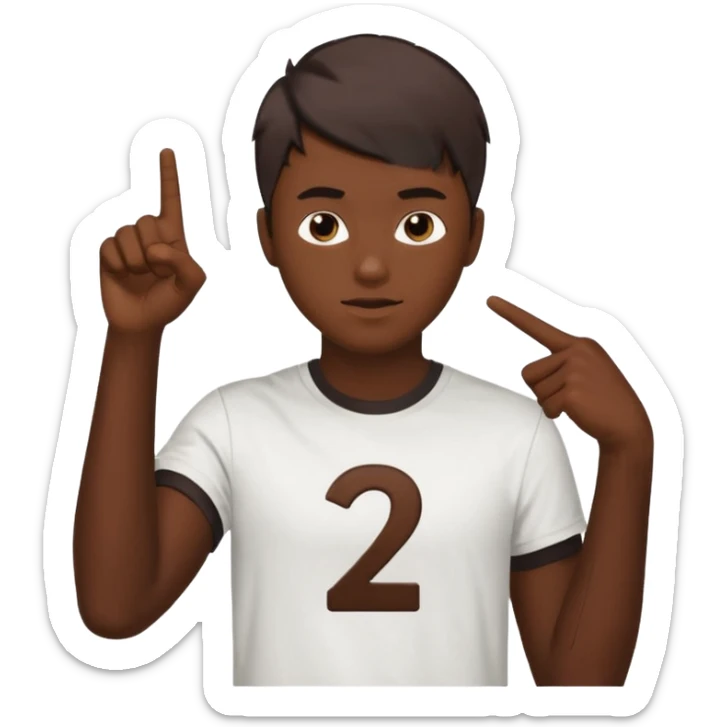 It says 21 with I kid (skin color dark chocolate with most of his hair cut off) pointing at 21 sticker