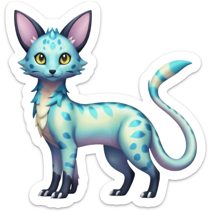 Shiny Pastel White Iridescent Celestial Salandit-Umbreon-Genet-Noivern-Noibat-Serval-Hybrid (Full body) sticker