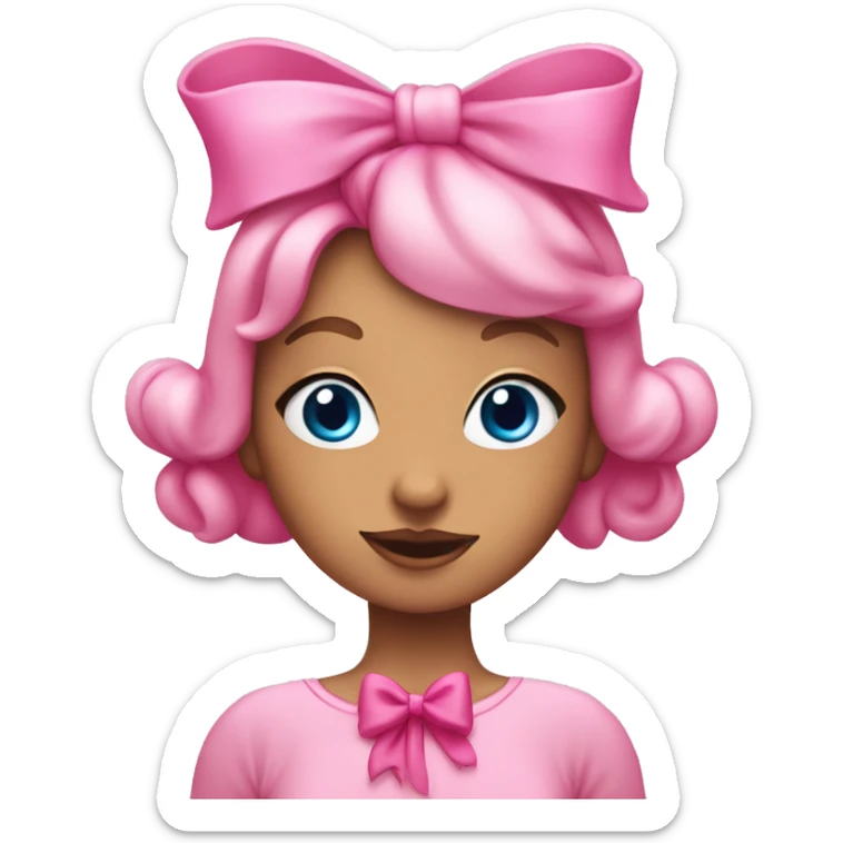 Bubble girl with her body outlined in blue with a big pink bow on her head, wearing a pink dress sticker