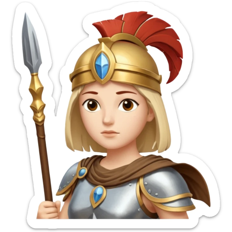 Athena is the Greek goddess of disciplined, strategic warfare, calm, commanding figure leading with intelligence not force. wears light armour carries a spear, symbolising protection precise judgement. warrior of strategy, not aggression, embodying clarity, foresight and decisive action. sticker
