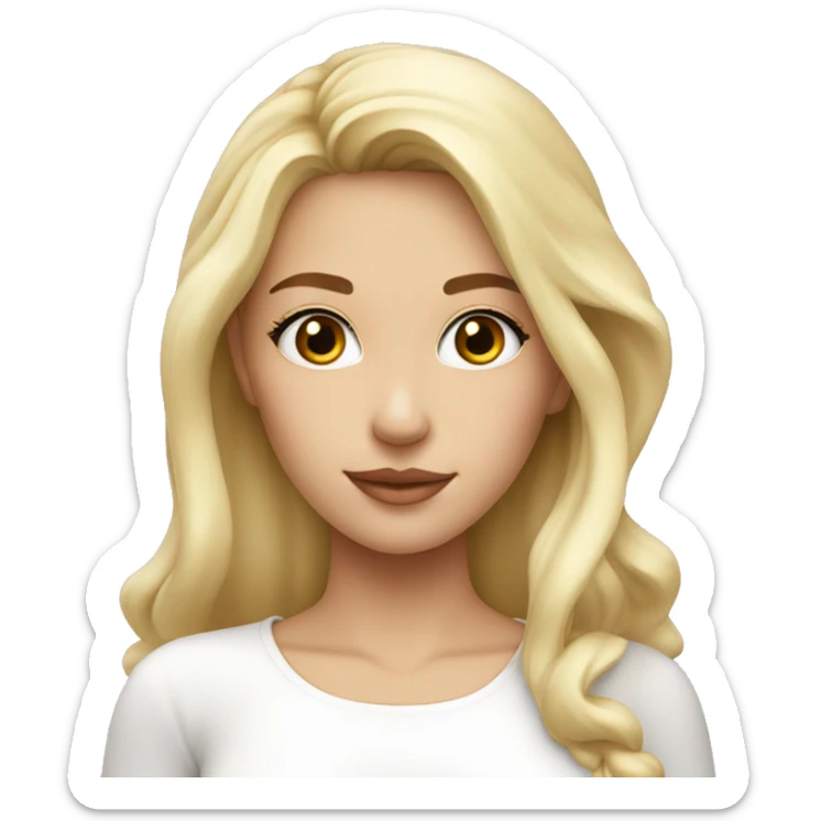Blonde girl with „RINGANA“ cosmetic near the face, wearing white clothes  sticker