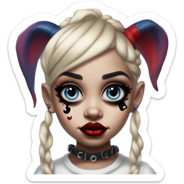 Gnome Rihanna in Harley Quinn style, oil paint, mysterious eyes, intricate lips, masterpiece portrait, odd perspective, beautiful, desirable, logical sticker