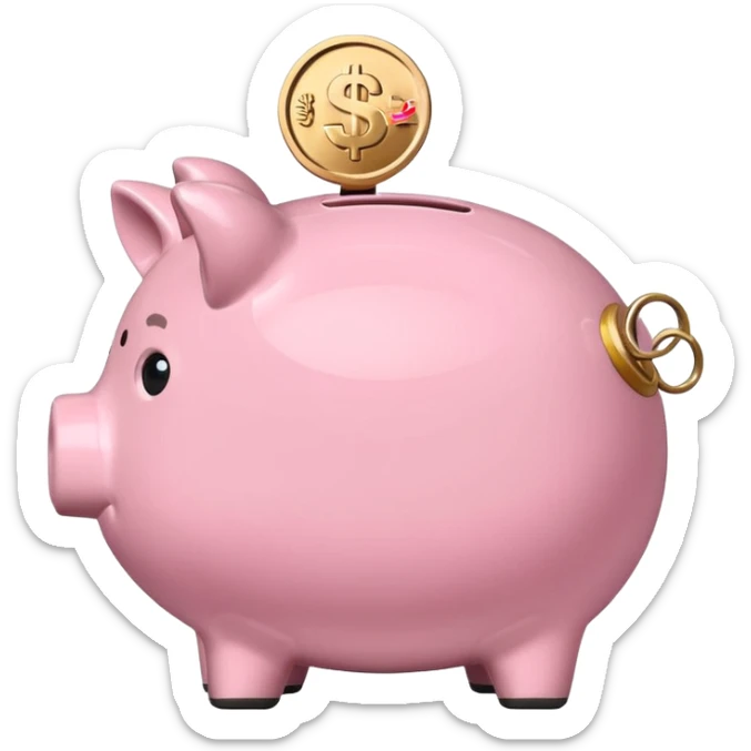 A piggy bank with a coin being inserted, symbolizing company pension savings. Minimalist, clean emoji design. sticker
