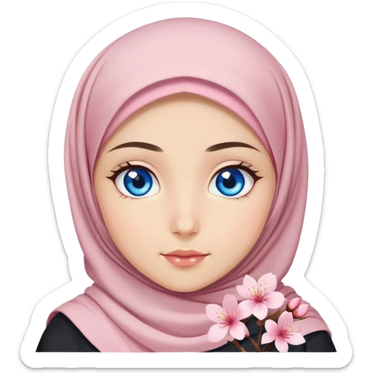 Turkish beautiful finish Konya girl blue eyes with hijab islamic dress and had on her hand sakura sticker