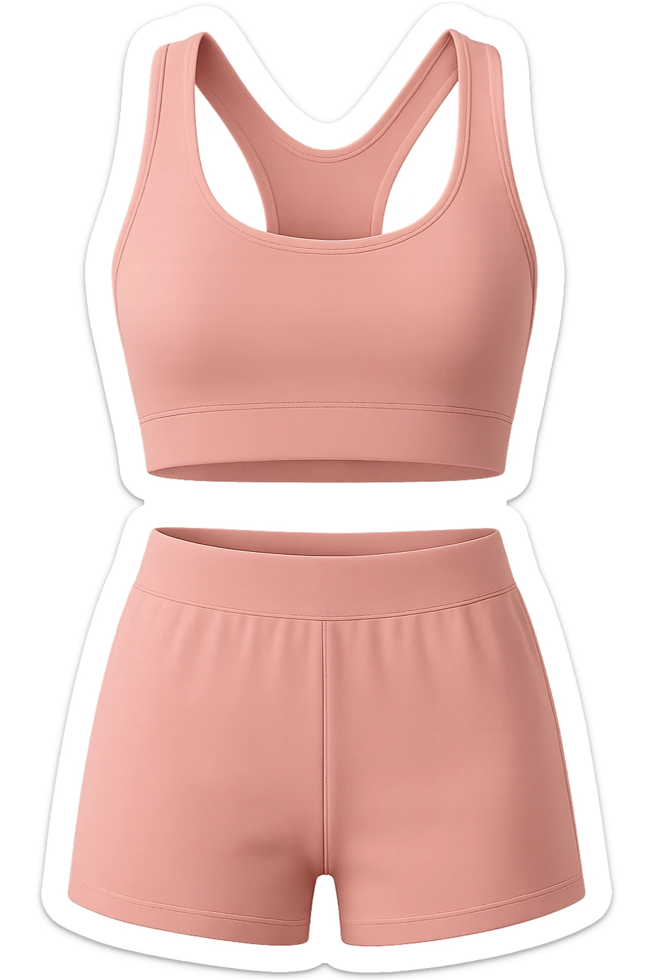stylish pink sports bra and pink shorts as an activewear outfit, minimal design, isolated sticker