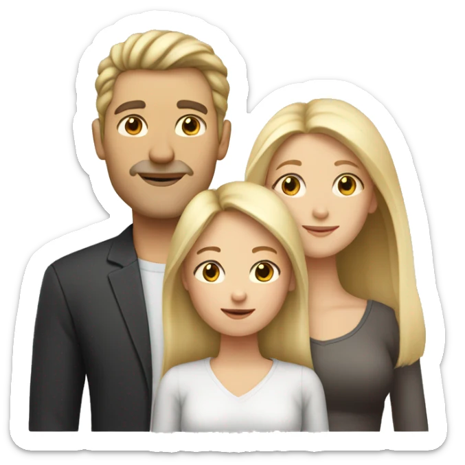White family, 1 mom with dark hair, 1 dad with Blonde hair, 1 girl with long blonde hair sticker