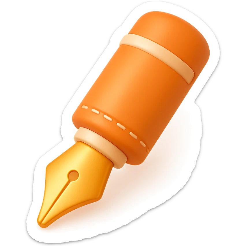 fountain pen, 3D, Hermès orange, gold nib, leather detail, premium, no text sticker