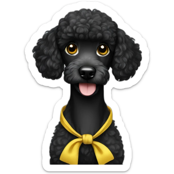 A single black poodle with a short nose and short hair and a yellow bandana sticker