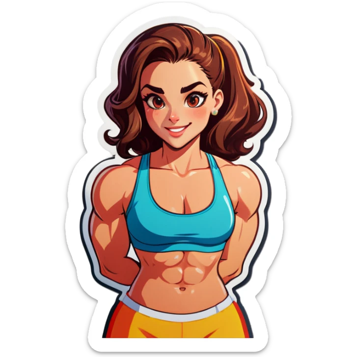 Strong woman with sixpack and beautiful faces sticker