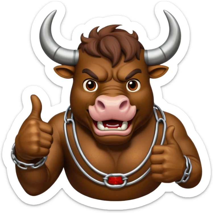 Emoji of an iron horseshoe with an angry powerful bull in the middle showing a thumbs up (Likes) sticker