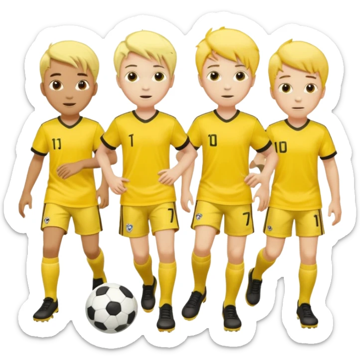 boys play soccer in yellow dress, yellow shrits, yellgow socks. others colors hair sticker