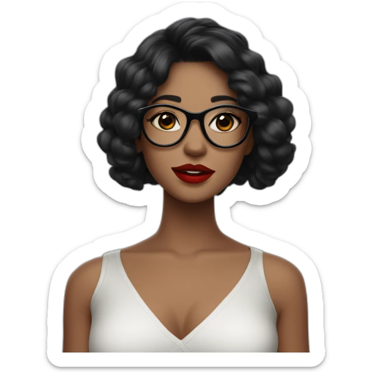 A girl with a dark hairstyle on her shoulders, red lipstick on her lips and glasses for vision sticker