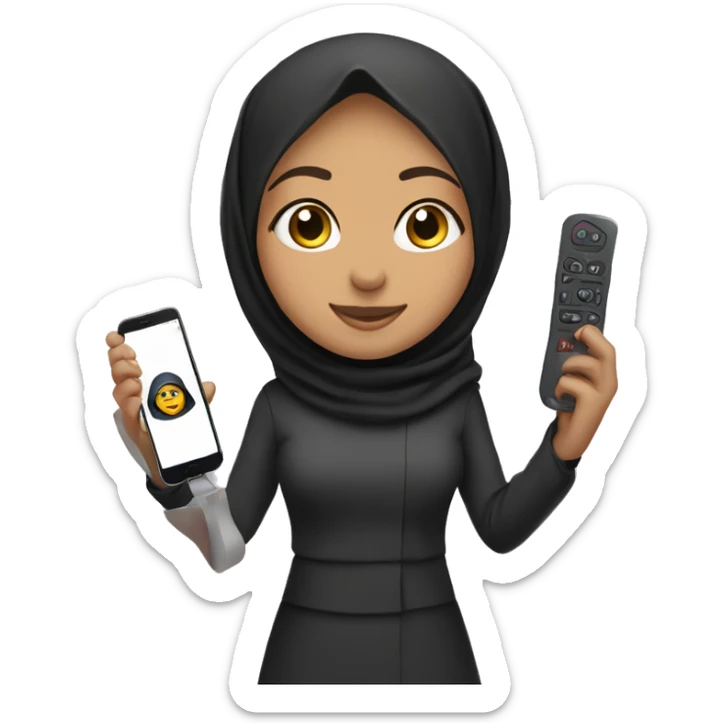 Hijabi girl holding  anki remote in one hand, laptop in the other hand  sticker