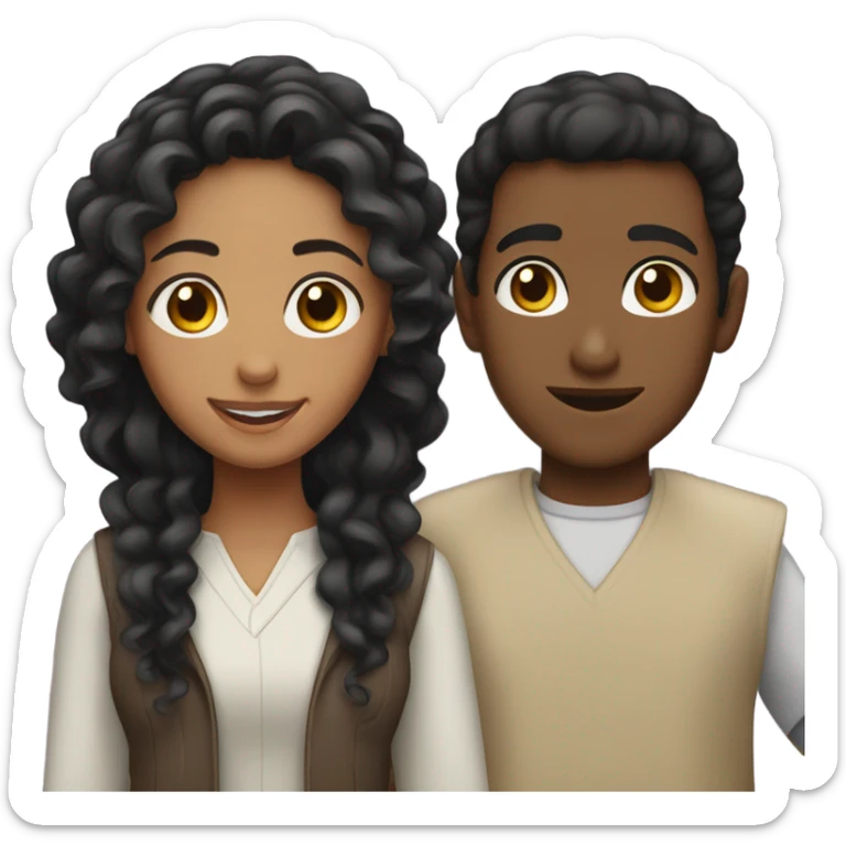 couple with a black skin girl with black curly hair and a arabian boy with brunette medium hair sticker