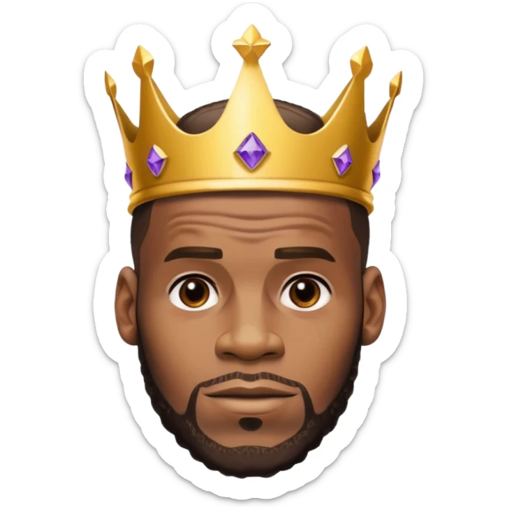 Lebron James wearing a Lakers jersey and a crown on his head, expressive and recognizable, iOS Apple emoji style, no text sticker