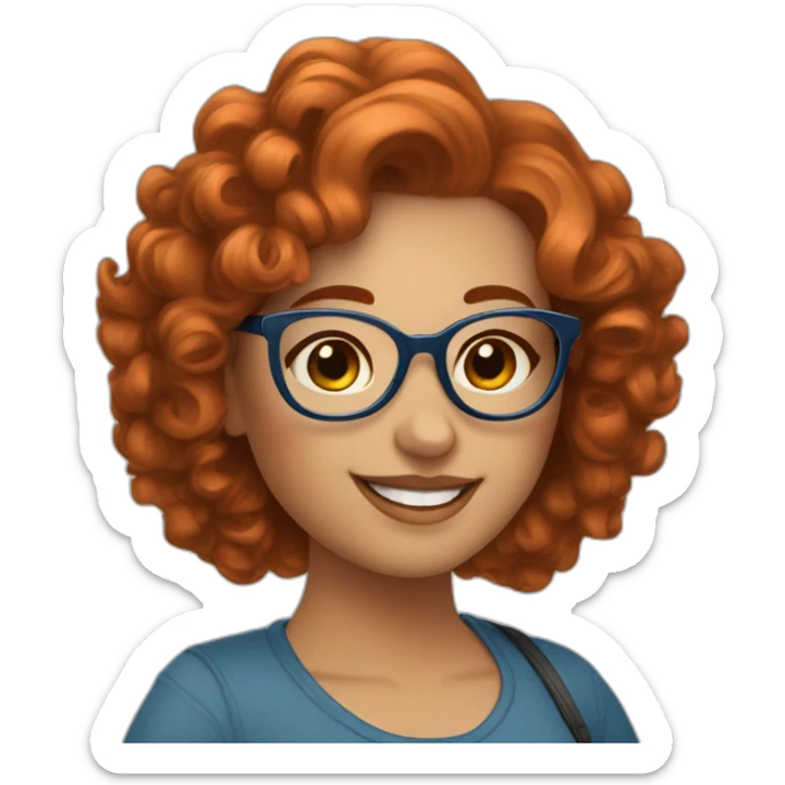 pretty curvy girl with curly copper hair and blue glasses saying hola sticker