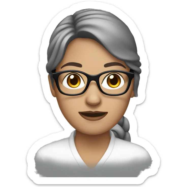 Brown eyebrows White skin woman blue eyes brown/gray hair black glasses sticker
