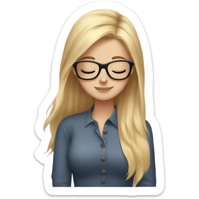 White girl, blonde hair, eyes closed, wearing glasses hugs Yorkshire terrier  sticker