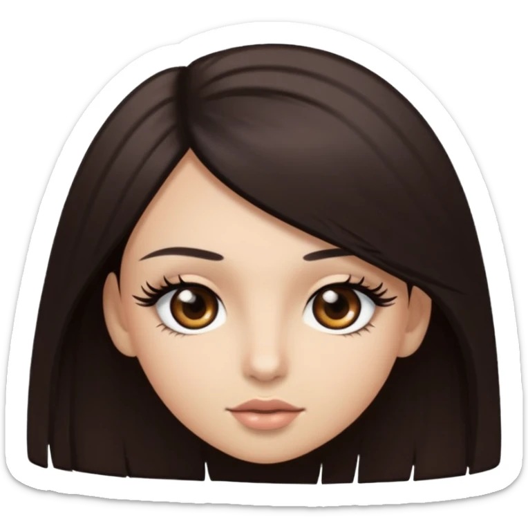 straight hair dark brown eyes and long lashes with and light  skin sticker