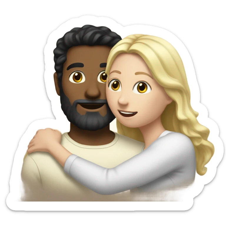 White man BLACK beard and BLACK hair hugging white woman with long blonde hair sticker