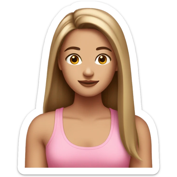 tan white girl with long brown pin straight hair wearing a pink tank top sticker
