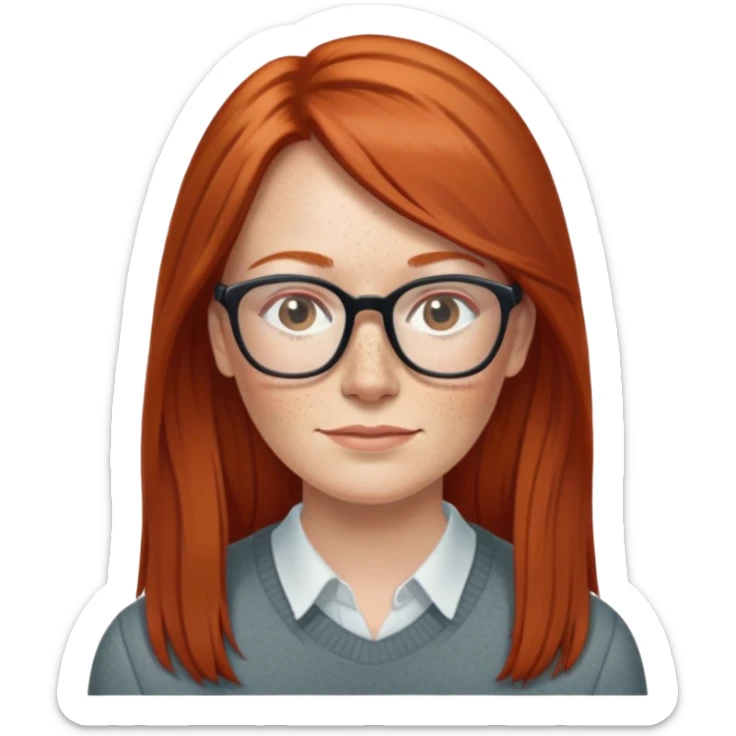middle age Red head with freckleslong straight hair pale skin wearing glasses sticker
