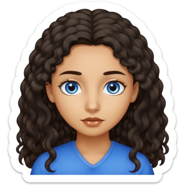 Girl with olive skin, blue eyes and dark semi curly long hair sticker
