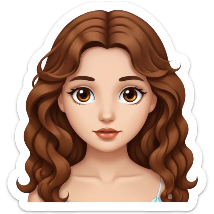 Beautiful girl,brown hair,wavy hair，long hair,Black eyes, European  sticker
