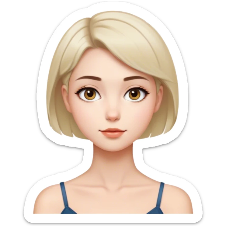 Kısa saçlı doğal makyajı olan güzel bir kız saçı köprücük kemiğine denk geliyor ve gözlükleri yok sticker