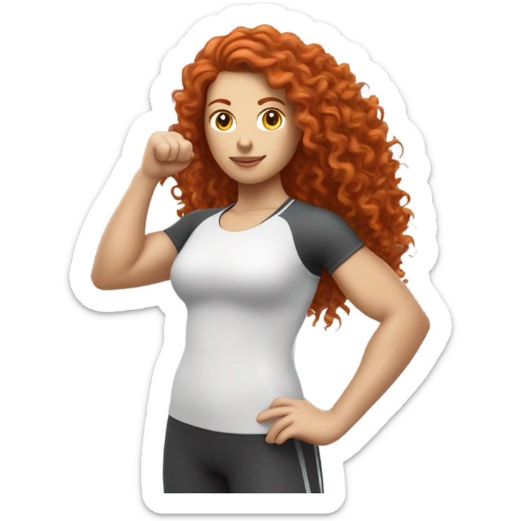 Sporty white Girl kettlebelt coach with long curly red hair sticker