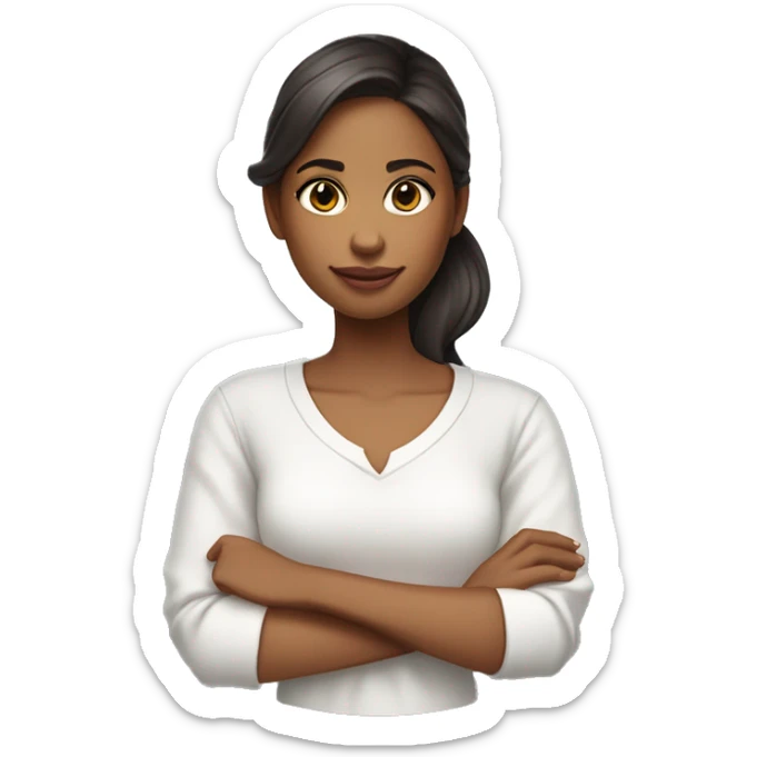 Una chica joven diseñadora de interiores, de piel clara, Lleva una blusa blanca de diseñador, y sostiene una paleta de colores en una mano.  sticker