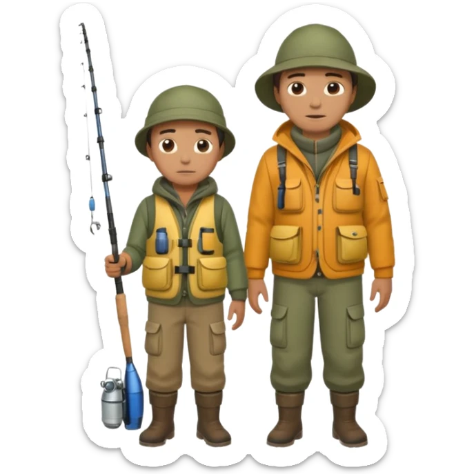 Father and son in fishing gear are cold full body sticker