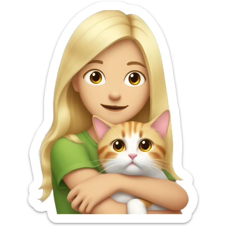 tricolor cat in the arms of a blonde girl sticker