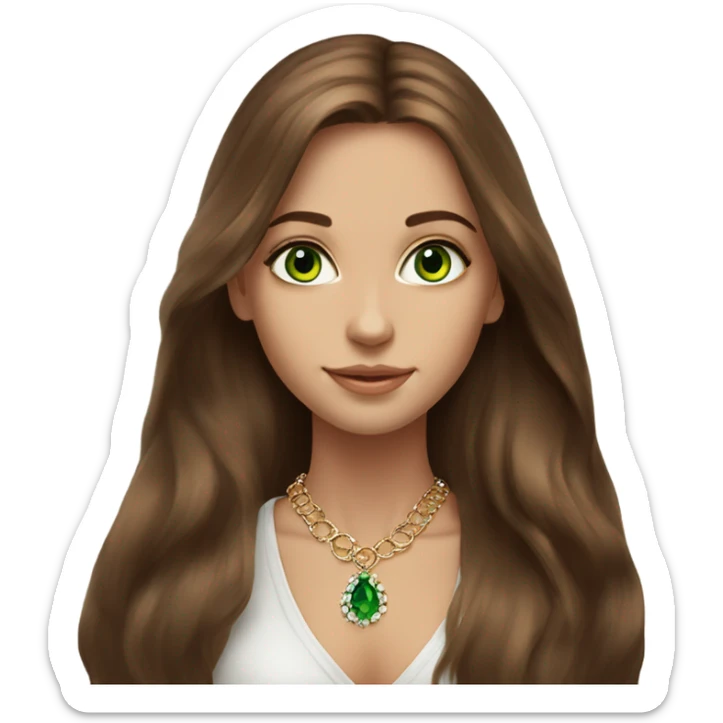 beautiful green eyed girl with beautiful long brown hair, that look like a super model, with jewellery  sticker