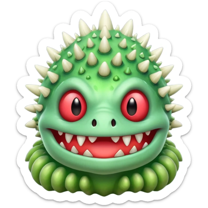 poisonous mushroom monster portrait, head and shoulders only, toxic green glow, scary grin, spiky mushroom head, 3D cartoon, mobile game icon style, clean background, no text, no watermark

 sticker